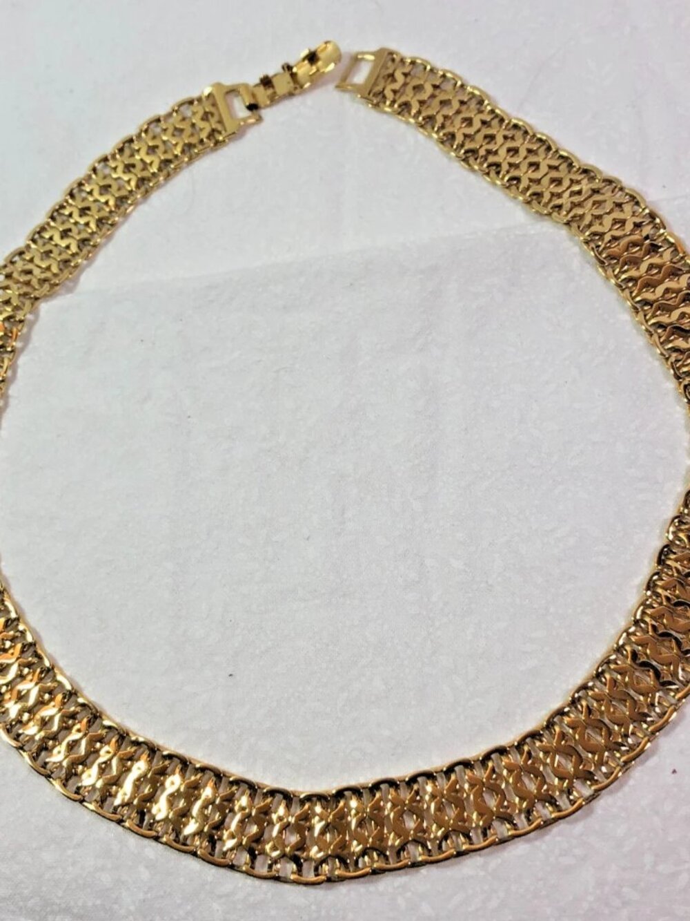 Monet Woven Flat Chain Collar Retro Vintage Gold Toned Necklace 16 Inch - Picture 2 of 11